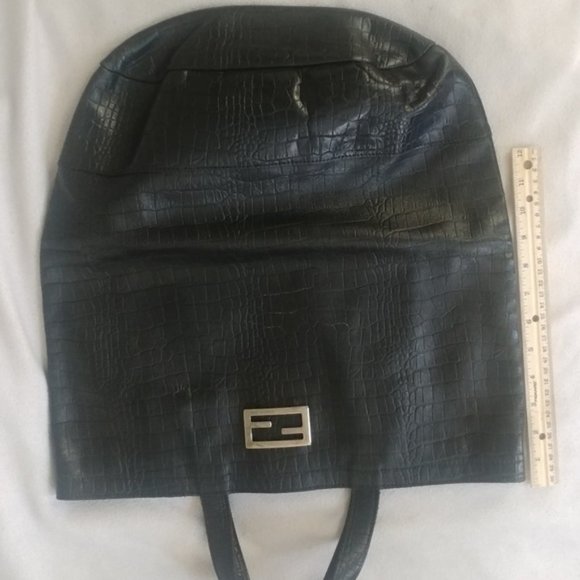 Fendi Handbags - Vintage fendi black embossed croc gator gold tote